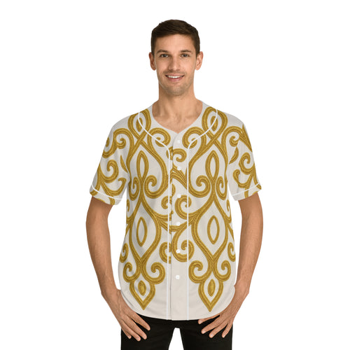 Elegant Men’s Baseball Jersey with Gold Swirl Design