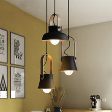 Charger l&#39;image dans la galerie, Suspension rétro industrielle créative en fer à une tête, ampoule E27, salon( #LustreBois  #LuminaireDesign  #DécoIntérieure  #LampeCréative  #SuspensionBois  #CreativeLamp  #ModernInteriorDesign  #WoodDecor  )