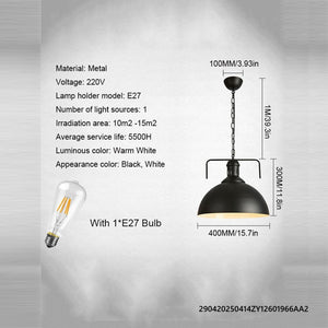 Suspension rétro industrielle créative en fer à une tête, ampoule E27, idéale pour cuisine, salle à manger, chambre à coucher, salon
