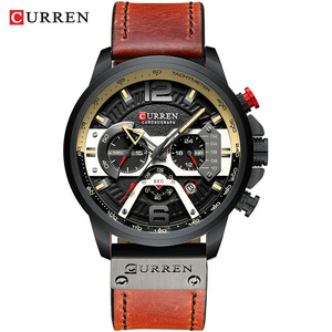 Montre à quartz étanche pour hommes avec bracelet en cuir véritable