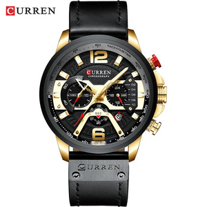 Montre à quartz étanche pour hommes avec bracelet en cuir véritable