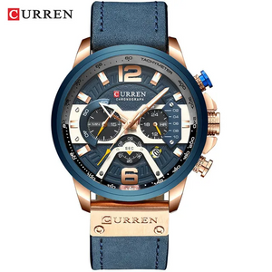 Montre à quartz étanche pour hommes avec bracelet en cuir véritable