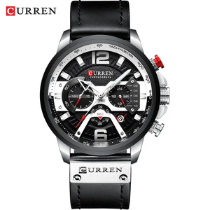 Montre à quartz étanche pour hommes avec bracelet en cuir véritable