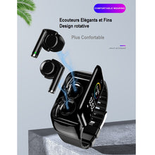 Charger l&#39;image dans la galerie, Bracelet intelligent à écran couleur de 1,14 pouces avec double écouteurs Bluetooth sans fil et...