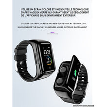 Charger l&#39;image dans la galerie, Bracelet intelligent à écran couleur de 1,14 pouces avec double écouteurs Bluetooth sans fil et...
