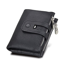Charger l&#39;image dans la galerie, Portefeuille Blocage RFID: Porte-monnaie ,Porte-carte,s Étui de protection pour hommes et femme, Taille: 12 * 9,5 * 3,5 cm, Cuir de vache véritable Crazy Horse Texture Zipper Porte-cartes ,à 3 volets