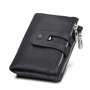 Portefeuille Blocage RFID: Porte-monnaie ,Porte-carte,s Étui de protection pour hommes et femme, Taille: 12 * 9,5 * 3,5 cm, Cuir de vache véritable Crazy Horse Texture Zipper Porte-cartes ,à 3 volets