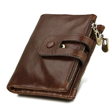 Charger l&#39;image dans la galerie, Portefeuille Blocage RFID: Porte-monnaie ,Porte-carte,s Étui de protection pour hommes et femme, Taille: 12 * 9,5 * 3,5 cm, Cuir de vache véritable Crazy Horse Texture Zipper Porte-cartes ,à 3 volets