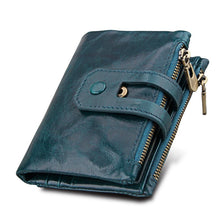 Charger l&#39;image dans la galerie, Portefeuille Blocage RFID: Porte-monnaie ,Porte-carte,s Étui de protection pour hommes et femme, Taille: 12 * 9,5 * 3,5 cm, Cuir de vache véritable Crazy Horse Texture Zipper Porte-cartes ,à 3 volets