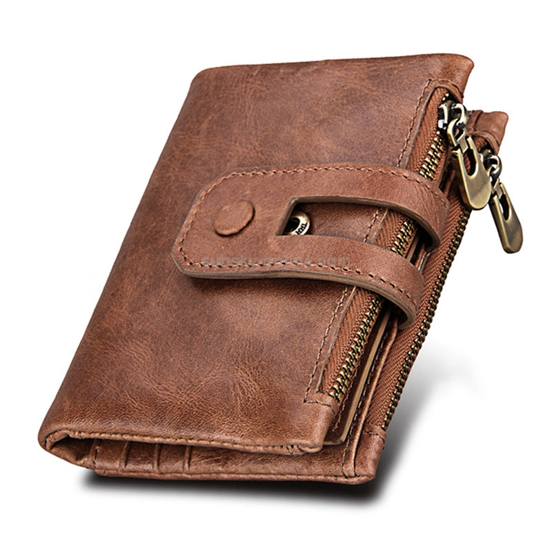 Portefeuille Blocage RFID: Porte-monnaie ,Porte-carte,s Étui de protection pour hommes et femme, Taille: 12 * 9,5 * 3,5 cm, Cuir de vache véritable Crazy Horse Texture Zipper Porte-cartes ,à 3 volets