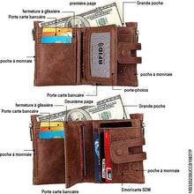 Charger l&#39;image dans la galerie, Portefeuille Blocage RFID: Porte-monnaie ,Porte-carte,s Étui de protection pour hommes et femme, Taille: 12 * 9,5 * 3,5 cm, Cuir de vache véritable Crazy Horse Texture Zipper Porte-cartes ,à 3 volets