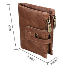 Charger l&#39;image dans la galerie, Portefeuille Blocage RFID: Porte-monnaie ,Porte-carte,s Étui de protection pour hommes et femme, Taille: 12 * 9,5 * 3,5 cm, Cuir de vache véritable Crazy Horse Texture Zipper Porte-cartes ,à 3 volets