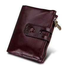 Charger l&#39;image dans la galerie, Portefeuille Blocage RFID: Porte-monnaie ,Porte-carte,s Étui de protection pour hommes et femme, Taille: 12 * 9,5 * 3,5 cm, Cuir de vache véritable Crazy Horse Texture Zipper Porte-cartes ,à 3 volets