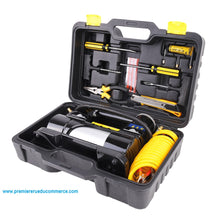Charger l&#39;image dans la galerie, Portable Metal Cylinder Tire Inflator Air Compressor with Pressure Gauge And Three Nozzle Adapters for Cars Vans Air Mattress Balls, 100-150 PSI 35-55L/min, Voltage DC 12-13.6V, Current: 15A