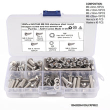 Charger l&#39;image dans la galerie, Vis et écrous en acier inoxydable M3 M4 M5 M6 , Vis à tête cylindrique à six pans creux , kit d&#39;assortiment de clés pour joints