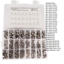 Charger l&#39;image dans la galerie, Vis et écrous en acier inoxydable M3 M4 M5 M6 , Vis à tête cylindrique à six pans creux , kit d&#39;assortiment de clés pour joints
