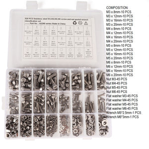 Vis et écrous en acier inoxydable M3 M4 M5 M6 , Vis à tête cylindrique à six pans creux , kit d'assortiment de clés pour joints