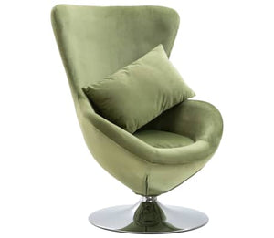 Chaise Oeuf pivotante avec coussin en velours vert clair