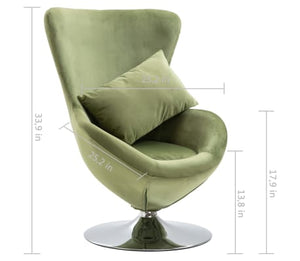 Chaise Oeuf pivotante avec coussin en velours vert clair