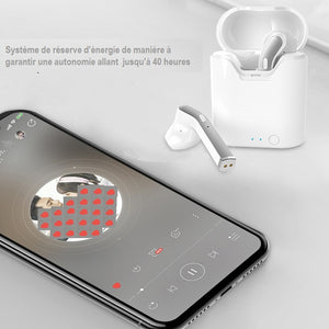 Bluetooth 5.0  Connection grande Distance. Écouteur Bluetooth sans fil avec boîte de charge magnétique, prise en charge de l'affichage d'alimentation IOS et de la correspondance de la mémoire Bluetooth et appel HD