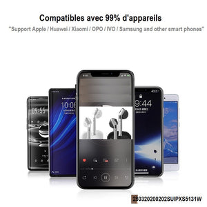 Bluetooth 5.0  Connection grande Distance. Écouteur Bluetooth sans fil avec boîte de charge magnétique, prise en charge de l'affichage d'alimentation IOS et de la correspondance de la mémoire Bluetooth et appel HD