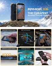Charger l&#39;image dans la galerie, Ulefone Armor X6 Rugged Phone, 2GB+16GB  ,  IP68/IP69K Waterproof Dustproof Shockproof, Face Identification, 4000mAh Battery, 5.0 inch Android 9.0 MTK6580A/W Quad Core up to 1.3GHz, Network: 3G