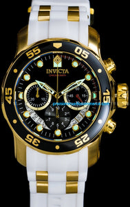 Mens Pro Diver SCUBA Chronograph 18Kt Gold Black DIal White Strap Watch