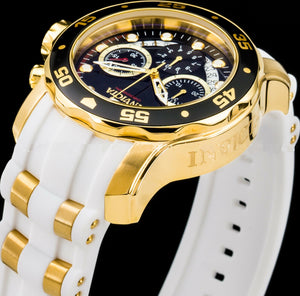 Mens Pro Diver SCUBA Chronograph 18Kt Gold Black DIal White Strap Watch