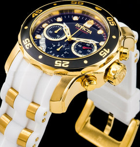 Mens Pro Diver SCUBA Chronograph 18Kt Gold Black DIal White Strap Watch