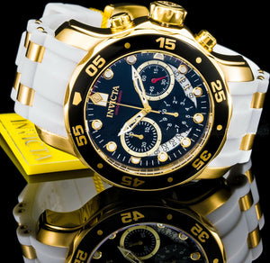 Mens Pro Diver SCUBA Chronograph 18Kt Gold Black DIal White Strap Watch