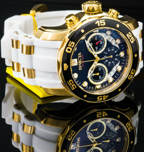 Mens Pro Diver SCUBA Chronograph 18Kt Gold Black DIal White Strap Watch