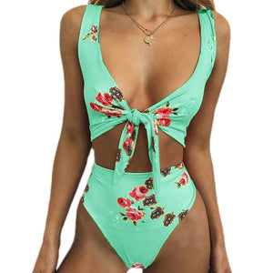 2 PCS High Waist Sexy Print Bandage Backless Swimsuit for Women