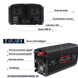LCD Smart Home Car Inverter 12V à 220V Convertisseur de puissance