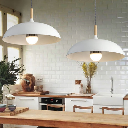 Lampe à  couvercle semi-circulaire lustre en fer forgé avec simple tête  pour chambre d' hôtel , restaurant, salon (couleurs:blanc et noir)